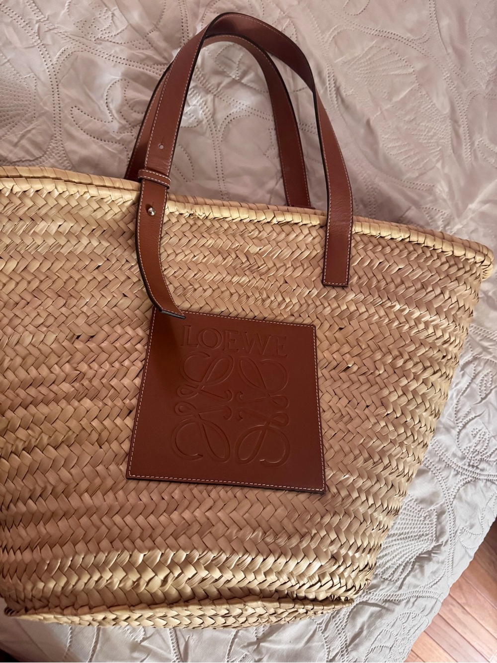 Loewe Tan Leather-Trimmed Natural Straw Tote
